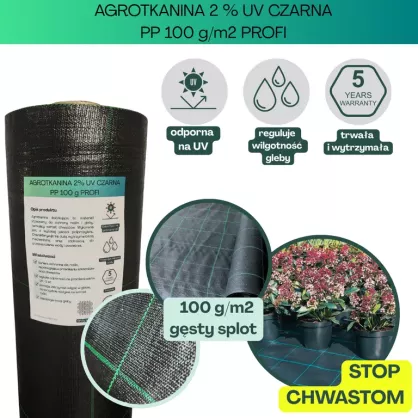 Agrotkanina czarna PROFI PP UV 100g/m2 160cm 50mb