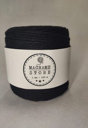 Sznurek do makramy bawełniany czarny 3MM/200m