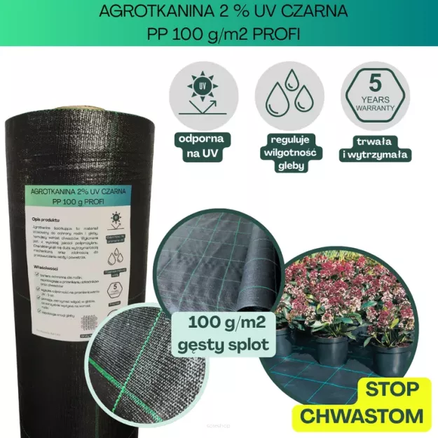 Agrotkanina czarna PROFI PP UV 100g/m2 160cm 100mb