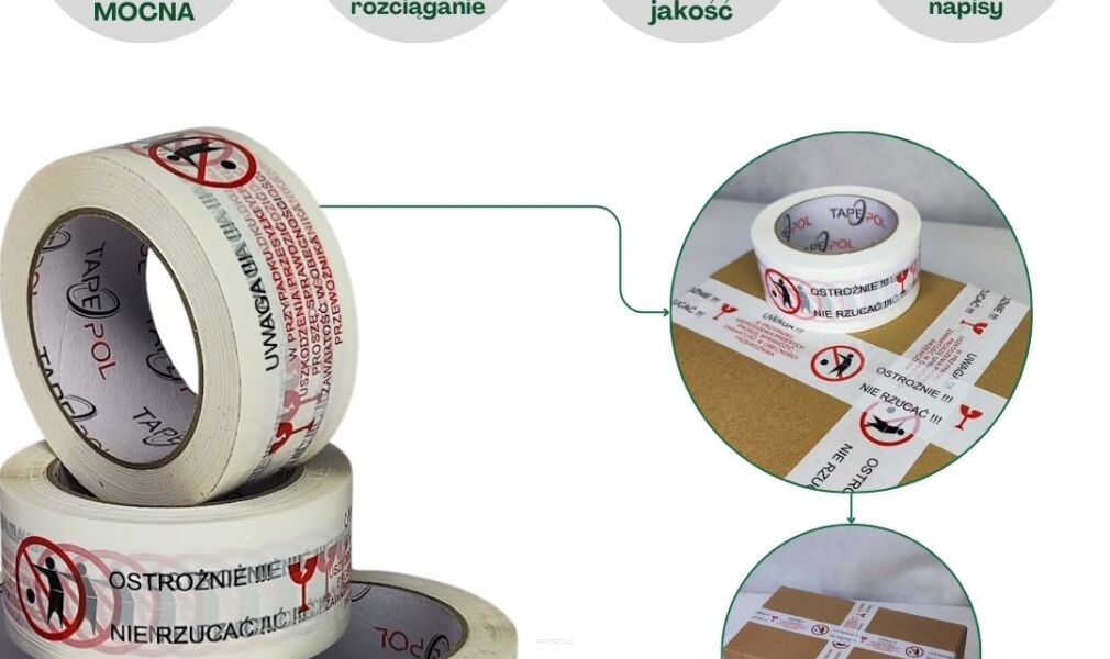 Taśma pakowa z nadrukiem OSTROŻNIE 100m Super Mocna