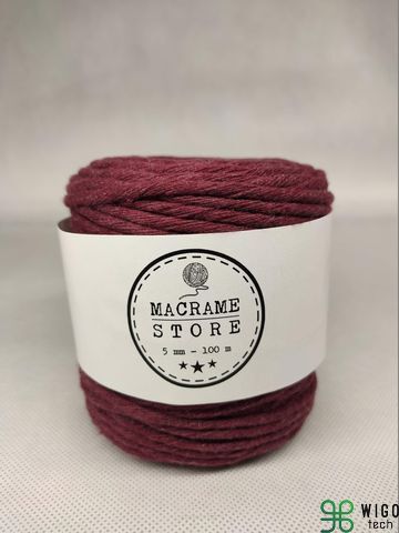 Sznurek do makramy bawełniany bordowy 5MM/100m